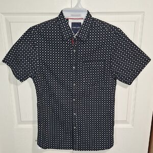 Across The Pond short sleeve cotton button-down shirt - S - Black/White